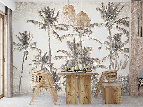 SILK ROAD EU™ Papier Peint Soie Panoramique Tropicales Cocotier, 250 × 175cm, 3D Poster Geant Mural Personnalisé, Dessiné À La Main Moderne De Plantes, pour Salon Chambre restaurant Décoration Murale