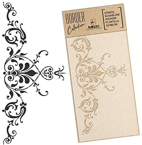 NAKLEO Pochoir de Bordure pour Peinture Murale 21x45cm, Modèle en Plastique, Réutilisable, Ornement Classique Vintage, DIY Bricolage Artisanat Décoration a Peindre, Tissu Mueble Bois