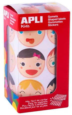 APLI Kids 18771 - Gommettes émotions enfant, 360 autocollants ronds Ø33mm, 24 émotions différentes, rouleau de 30 feuilles, adhésif enlevable pour activités éducatives et créatives
