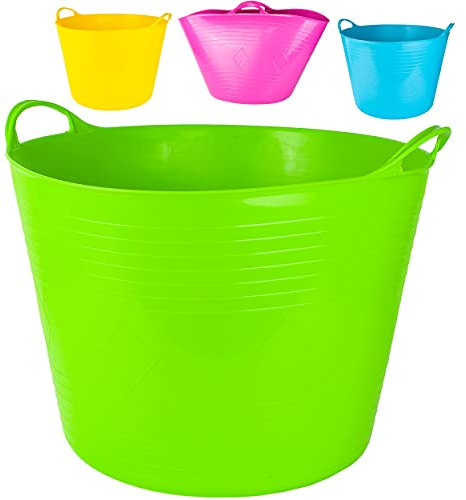 alles-meine.de GmbH 4 Stück Flexi & flexibel Modell + Farbwahl XXL großer - biegbarer - Aufbewahrungsbehälter mit Henkel - bunt - neon Farben - Gummieimer - z.B. Garteneime..