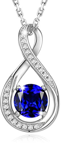 GEMLANTO 925 Sterling Silber Erstellt Saphir Halskette September Geburtsstein Halsketten für Frauen Infinity Zierliche Geburtstag Jubiläum Schmuck Geschenke für Sie 40+5cm