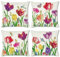 Bonhause 4er Set Kissenbezüge Blumen 45 x 45 cm Blume Garten Dekorative Kissenhülle Zierkissenbezüge für Sofa Schlafzimmer Wohnzimmer Zuhause Frühlings Sommer Outdoor Dekoration