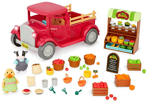 Li’l Woodzeez – Market Truck Playset with 2 Posable Doll Figures – Doll Playset Includes Animal Characters, Toy Truck, Miniature Food & Accessories – Pretend Play Age 3+ Years