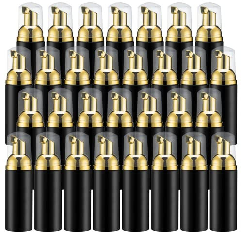 Lot de 30 flacons à pompe en mousse vides pour savon pour les mains, nettoyant pour cils, shampoing (60 ml, doré et noir)