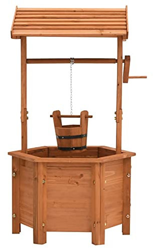 Gecheer Fioriera e Pozzo dei Desideri, Fioriera da Esterno Balcone, Pozzo Decorativo 40x40x84 cm in Legno di Abete