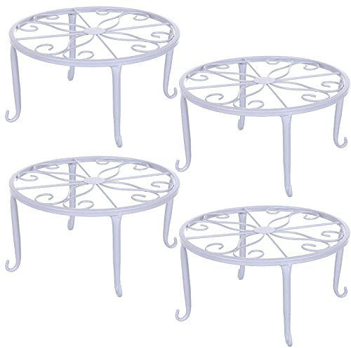 Tosnail 4 Pack 9 Metal Planter Stands for Indoor & Outdoor, Flower Pot Holder, Beverage Dispenser, Pumpkin Stand for Floor & Tabletop Decoration - White