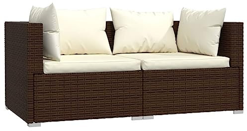 vidaXL Sofa mit Kissen Gartenmöbel Lounge Garten Garnitur Gartenset Sitzgruppe Sitzgarnitur Gartensofa Ecksofa 2-Sitzer Braun Poly Rattan