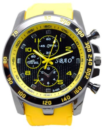 ITVIP Montre de sport à la mode pour hommes Grand cadran Échelle de personnalité Éléments de couleur bonbon Montre à quartz analogique en silicone pour étudiants (Jaune)