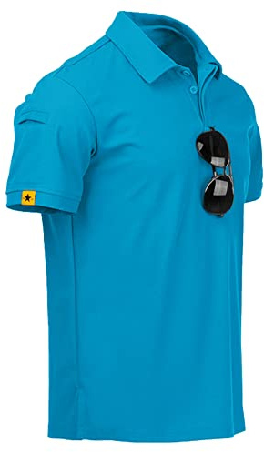 V VALANCH Mens Polo Shirt Outdoor Sport Performance Short Sleeve Shirt Tactical Top,Blue,2XL