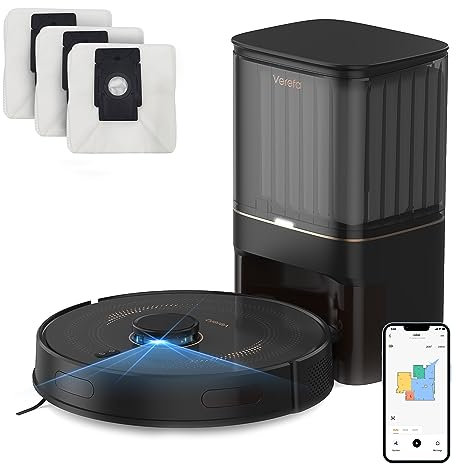 Verefa Robot Aspirateur avec Station de Vidage Automatique, 70 Jours Aspirateur Robot Lidar Navigation, Autonomie de 270Min, Idéal pour Poils d'animaux, Tapis, Silencieux