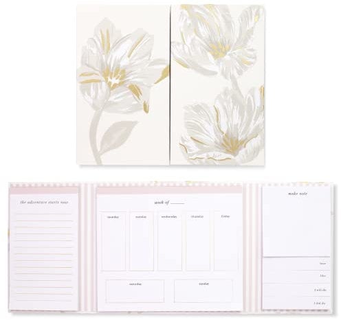 Kate Spade New York Padfolio for Women, Undated Weekly Planner and To Do List Notepad, Vegan Leather Notepad Holder with Sticky Notes, Growing Tulips