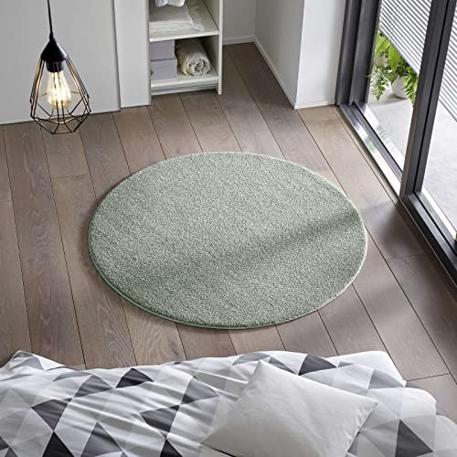 Taracarpet Kurzflor Flachgewebe Teppich für Wohnzimmer, Kinderzimmer und Schlafzimmer Einfarbig Uni Mint Grün 120 cm rund
