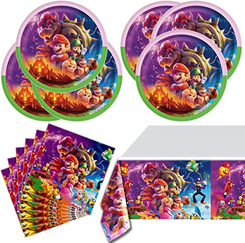 Película de Juego Platos Desechables Cumpleaños, Película Animada Vajilla Desechable Infantil 41 piezas para Cumpleaños Niño Fiestas Temática-20 Platos de 7 inch, 20 Servilletas, 1 Manteles