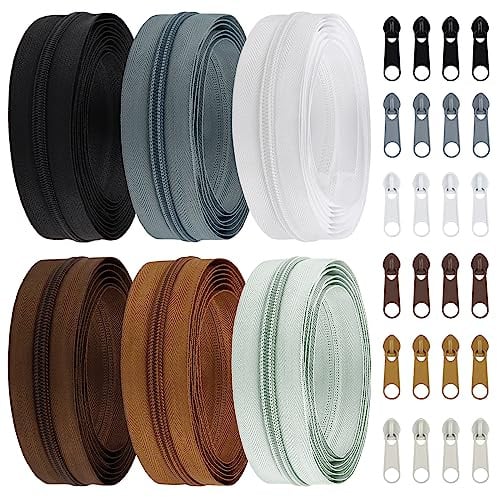 DOITEM 5# - Set di cerniere da 12 m, in nylon, con cursore e cerniera, per cucito e artigianato (6 colori)