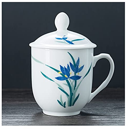 Exquisite ceramics,Tea Cup Coffee Cup Ceramic Tea Cup With Lid,China Multicolored Ceramic Coffee Mug,For Office And Home, Maximum Capacity 11 Oz (Color : Grey Pine, Size : 8x9cm(3x4inch)) ( Color : Bl