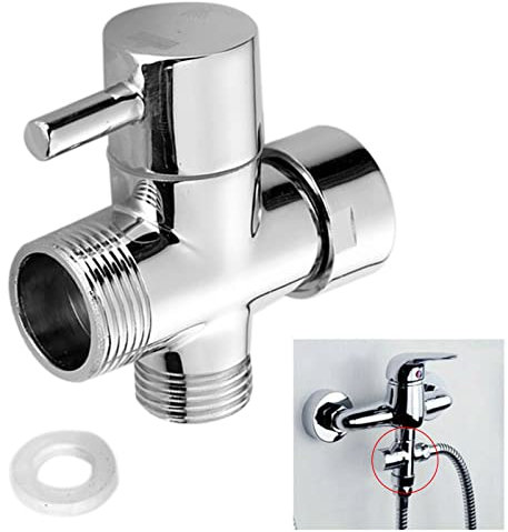 3-Wege Umschaltventil, Umstellventil Dusche, Wasserhahnadapter Badezimmer Ventil Chrom poliert 3/4 1/2 Zoll T-Adapter für Waschbecken Bad Duschspray Küche