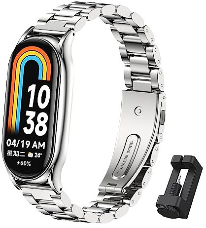 BDIG Armband Kompatibel mit Xiaomi Mi band 8 Prämie Edelstahl Metall Ersatz Armband für Mi band 8 Silber