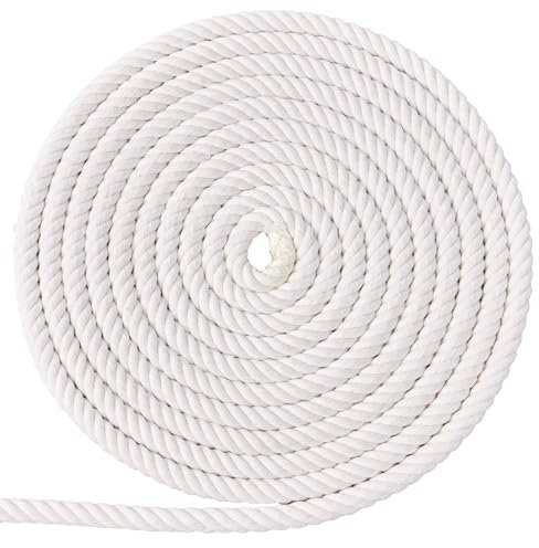 XINSHUNCAN Cotton Rope 12mm 4M,Natural White Thick 4 Strand Twisted Cotton Rope for DIY Craft,Wall Hanging,Plant Hangers,Macrame,Gardening,Knotting Decorative Projects