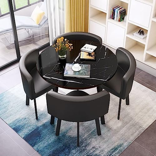 MAxba Rund Konferenztisch Essgruppe Esstisch mit 4 Stühlen Empfangtisch Verhandlungstisch Platzsparend Balkon Esstisch Set (Color : Schwarz)