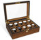 Uten Watch Box with 10 Slots, Watch Case Organizer with Golden Lock and Key, Wooden Watch Display Storage Box with Removable Watch Cushions, Velvet Lining, Metal Clasp, Gift for Men & Women