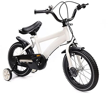 wanwanper Kinderfahrrad, 14 Zoll Kinderrad mit Stützräder, Fahrrad für Kinder von 3-6 Jahren, Stabiler Kohlenstoffstahlrahmen, Höhenverstellbares Kinderfahrrad, für Jungen & Mädchen (Weiß)