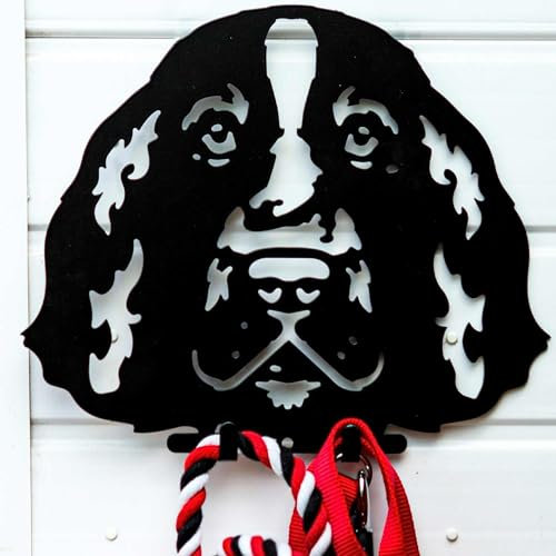 Spaniel Setter Dog Lead Hook Holder Pet Leash Coat Keys Hanger Accessories Collar Wall Storage Dog Lover Owner Gift Dog Portrait Home Ornament Decoration (Black Dog Lead Hook -Black Paint)