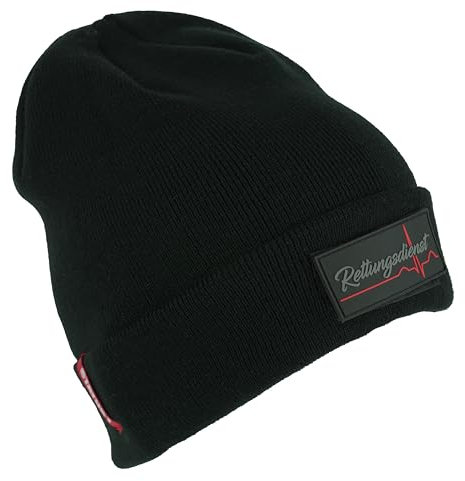 Status1 Unisex Beanie mit Klett und Wechselpatch | Feuerwehr | Rettungsdienst | Gruppenführer | Zugführer | THW | Polizei | Strickmütze | Wintermütze | Lebensretter (Rettungsdienst Patch)