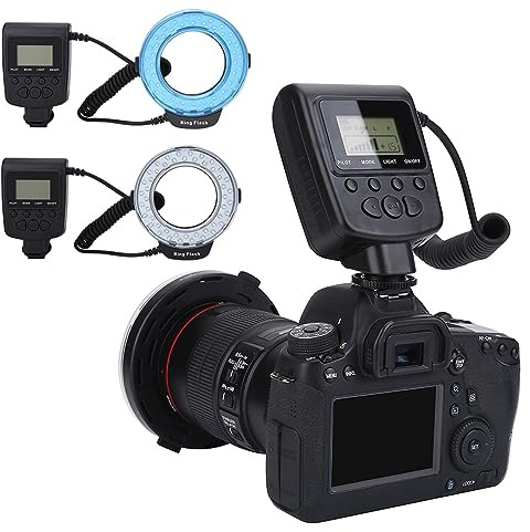 Flash Annulaire LED avec 48 LED, 3 Modes pour Appareil Photo, Fuji SLR – Lumière Continue, Flash et L/R