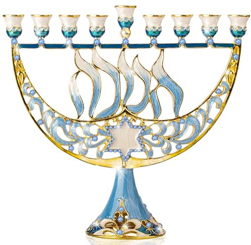 Ner Mitzvah Chanukka-Menora – passend für alle gängigen Chanukah-Kerzen – moderne Juwelen-Menora für Chanukah – Davidstern, Chanukah-Kalligraphie