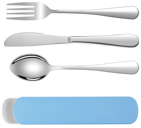 HOTUT Travel Cutlery Set, 3 PCS With Portable Pouch Case, Reusable Stainless Steel Flatware for Outdoor Travel Picnic Office School Lunch Box - Blue
