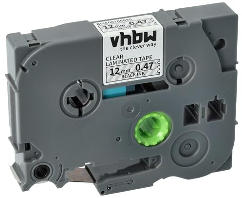vhbw Schriftband-Kassette kompatibel mit Brother PT P300BT | ST-5, RL-700S Etiketten-Drucker 8m x 12mm Schwarz auf Transparent