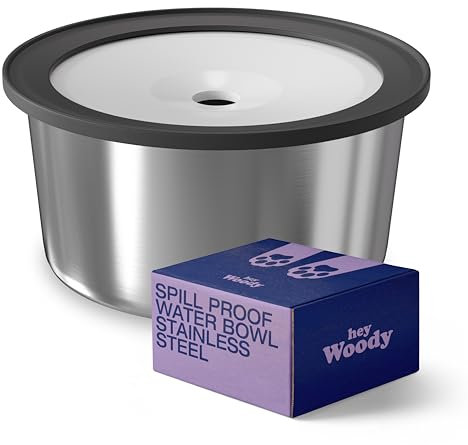 HEY WOODY® Gamelle Anti Éclaboussures Chien 2L INOX – Distributeur d'eau Antidérapant pour Chat, Gamelle Anti-Goutte Grande Capacité
