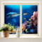 COALHO Ocean Shark Home Fensterfolie Cool Nautical Unterwasserwelt Hai Fisch Koralle geeignet für Wohnzimmer, Küche, Bad - 45 B x 60 L cm, 2 Stück