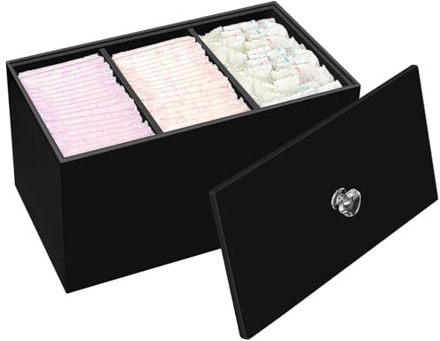 DELIPPLY Tampon-Box für Badezimmer, Tampons und Pads, Aufbewahrungsbehälter, für Frauen, Perioden-Organizer, Behälter, Schwarz
