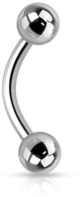 Paula & Fritz® Hantel-Stab UNIVERSAL Curved Barbell Titan-IUM Grade 23 Silber 1,6-mm Stab 10-mm Lang 5-mm Kugel Augenbrauen-Piercing Ohr Helix Snug