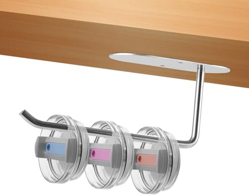 Tumbler Lid Organizer, Horizontal Tumbler Lid Storage Hook Space Saving Cup Lid Holder Self-Adhesive or Drilling Water Bottle Lid Stacker Hanger Under Cabinet for Yeti Stanley Kitchen Cabinet