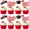 24 Stück Class of 2024 Tortendeko Abschluss Cupcake Toppers Glitzer Diplom Grad Cap Kuchen Deko Absolvent Kuchen Dekoration for 2024 Schule Abschluss Thema Party Torten Dekorationen Schwarz Rot