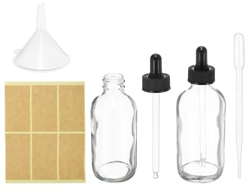 PATIKIL 120ml Glass Dropper Bottle, 2Pcs Leakproof Essential Oils Sample Liquid Perfume Container with Eye Dropper Labels Funnel for Storage Home Travel, Clear
