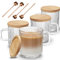 Mfacoy 4 PACK Glass Coffee Mugs with Handle & Spoon, 12 OZ Glass Coffee Cups with Bamboo Lid, Ribbed Glass Cups, Clear Tea Cup for Hot/Cold Beverages, Glassware Set for Americano, Latte, Cappuccino