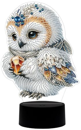 5D DIY Diamond Painting LED Nachtlicht Diamant Painting Tischlampe Kinder Nachtlampe Weihnachtsdeko Weihnachten Geschenk Deko (Eule 01)