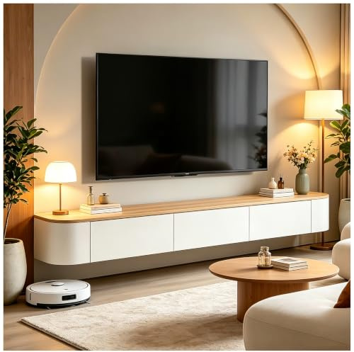 Mobile Porta TV A Parete Con Anta Ampio per Soggiorno E Ufficio Moderno - Sospeso Con Cassetto Elegante per Appartamenti (Natural, 180cm)