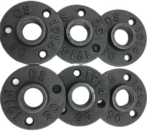 AOYHJA Black Pipe Fitting Bracket Floor Pipe Key clamp Through Pipe Scaffolding Flange Steel Galvanized Black Decorative Joint castBlack Pipe Fitting Brackets, Set of 6 (1/2 inches)
