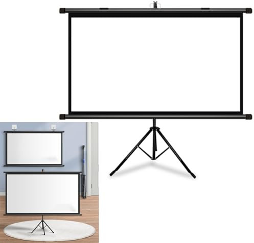 Hoiweqr 50in 60in 72in Outdoor Indoor Projector Screen Stand Tripod for Portable Foldable Projection Screen, 4:3/16:9 Projector Screen with Stand, Black/White Movie Screen(Noir,16:9 50in)