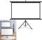 Hoiweqr 50in 60in 72in Outdoor Indoor Projector Screen Stand Tripod for Portable Foldable Projection Screen, 4:3/16:9 Projector Screen with Stand, Black/White Movie Screen(Noir,16:9 50in)