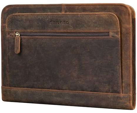 STILORD 'Elton' Cartellina Porta Documenti A4 Pelle Vintage Raccoglitore Documenti per MacBook Custodia per Macbook 13,3 Pollici Portablocco Cuoio Genuino, Colore:kreta - marrone