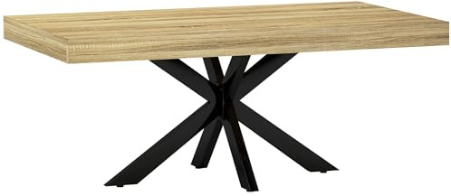 HOMCOM Rechteckiger Couchtisch Beistelltisch Industrial Style aus schwarzem Metall und Tischplatte in Holzoptik - Abm. 110 x 60 x 45cm