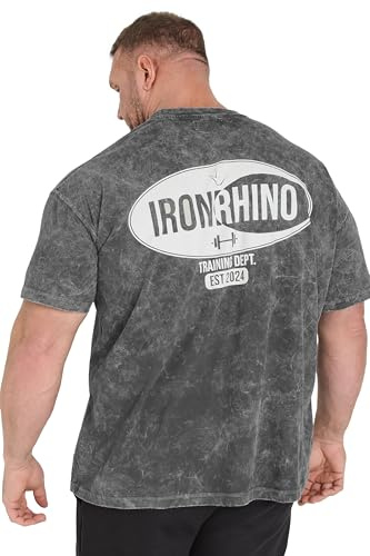 BadRhino Ironrhino Big & Tall Grey 'Training Dept' Acid Wash T-Shirt - Men's - Plus Size Curve