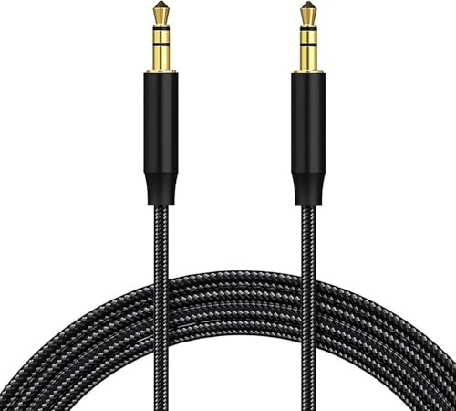 3.5mm to 3.5mm Aux Audio Cable,1M Jack to Jack Aux Stereo Cable, Nylon Braided Male to Male Gold Plated Plug Cable Compatible with all Smrtphons Car Speakers Laptop Headphone & more (Black)