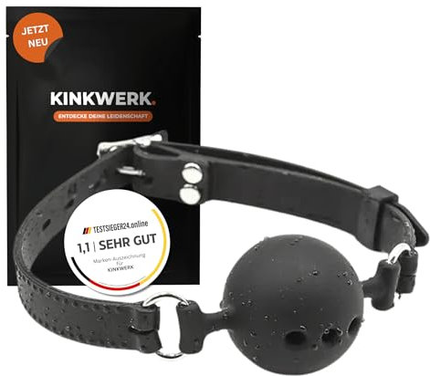 KINKWERK Mundknebel aus Silikon mit Luftlöchern | Knebel | Verstellbarer Ball Gag für Sexspiele & BDSM (Schwarz, S / ⌀ 3,5 cm)
