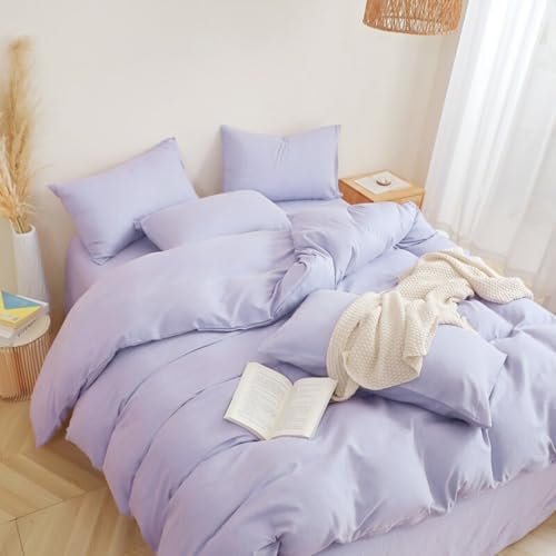 Nayoroom Bettwäsche 135x200 Flieder Lila Stockholm Style Kuschelig Feinbiber Bettbezug Set 2 Teilig Violett Aesthetic Mädchen Renforce Microfasr Deckenbezug mit Reißverschluss und Kissenbezug 80x80 cm